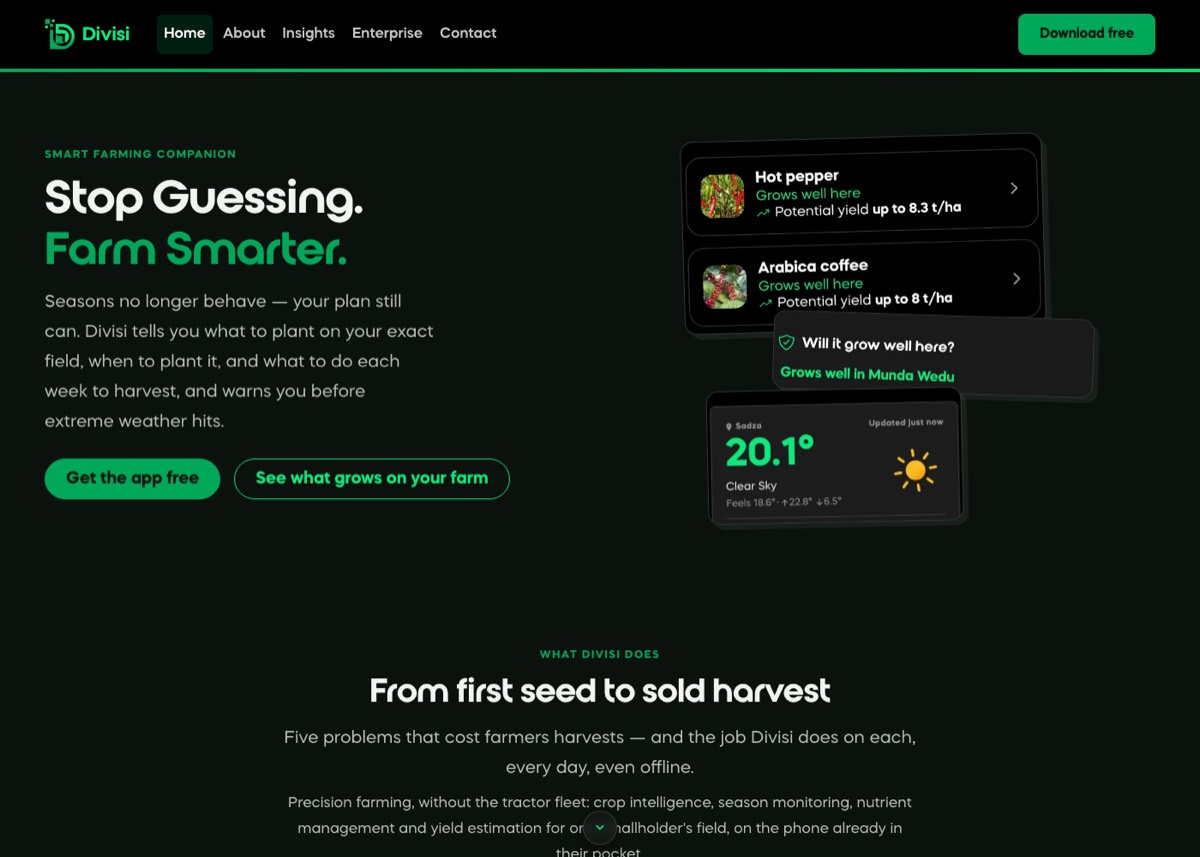 Divisi farming app — crop recommendations and weather